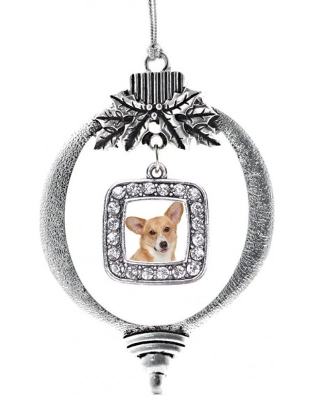 Ornaments Corgi Face Charm Ornament - Silver Square Charm Holiday Ornaments with Cubic Zirconia Jewelry - CQ12J4TR39F $28.42