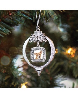 Ornaments Corgi Face Charm Ornament - Silver Square Charm Holiday Ornaments with Cubic Zirconia Jewelry - CQ12J4TR39F $12.70