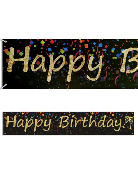 Banners Black Happy Birthday Banner Huge Black and Gold Banner Decorations Giant Birthday Party Supplies Fence Yard Sign Outd...