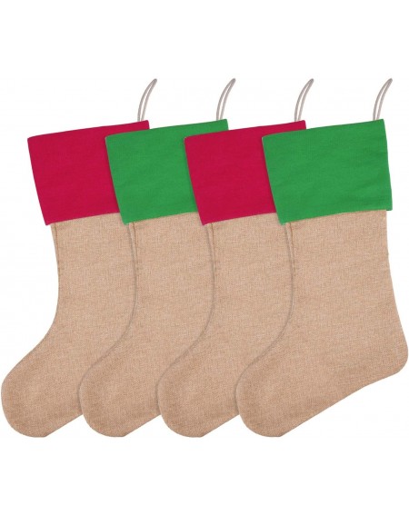 Stockings & Holders 4 Pieces Burlap Christmas Stockings Fireplace Hanging Stockings for Christmas Decoration DIY Craft (Red- ...
