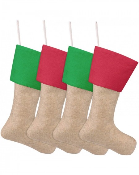 Stockings & Holders 4 Pieces Burlap Christmas Stockings Fireplace Hanging Stockings for Christmas Decoration DIY Craft (Red- ...