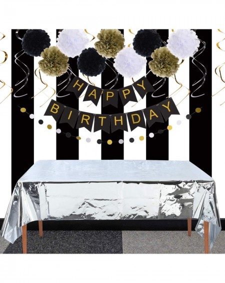 Tablecovers Birthday Party Decorations Set-Sliver Foil Metallic Tinsel Shiny Tablecloth- Happy Birthday Banner Supplies-Paper...