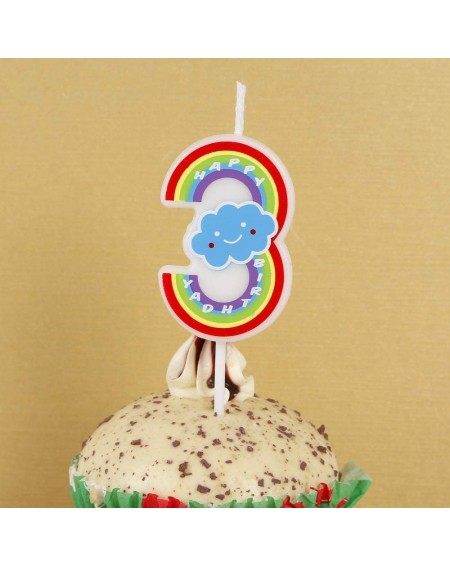 Cake Decorating Supplies Rainbow Happy Birthday Candle-Cute Cloud Number 3 Candles-Long Thin Baby Shower Kids Children Candle...