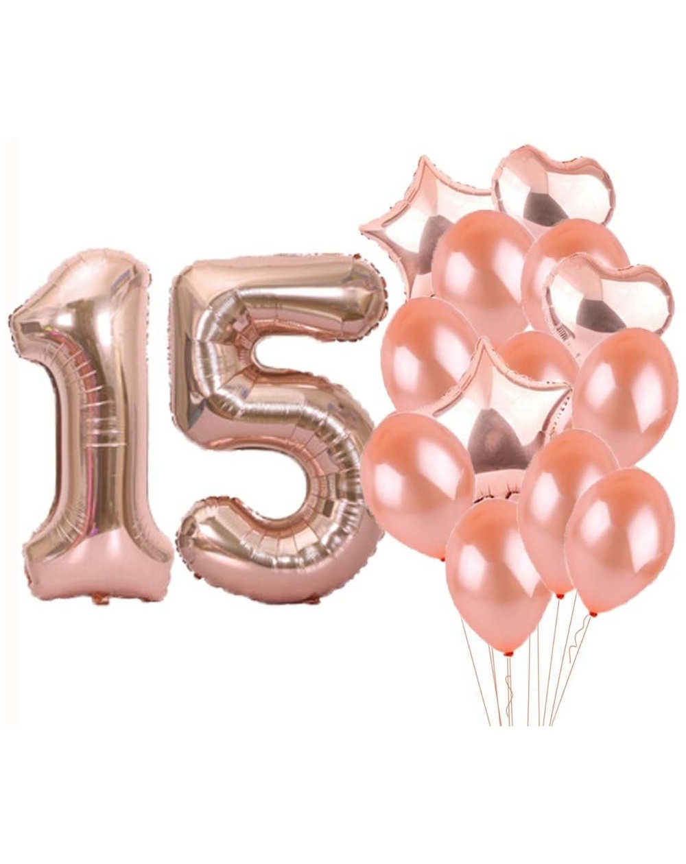 Balloons Sweet 15th Birthday Decorations Party Supplies-Rose Gold Number 15 Balloons-15th Foil Mylar Balloons Latex Balloon D...