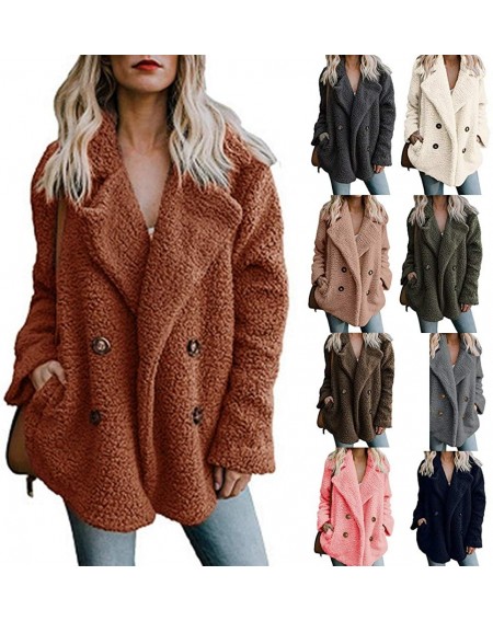 Womens Coats Winter-Casual Lapel Fleece Fuzzy Faux Shearling Button ...