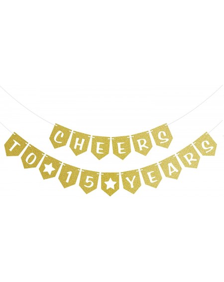 Banners & Garlands Cheers to 15 Years Pre-strung Gold Glittery Banner 15th Birthday Wedding Anniversary Party Decorations for...