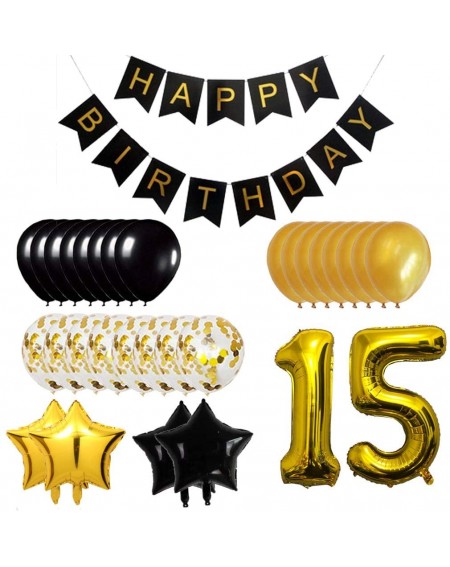 Balloons 15th Birthday Party Decorations Kit Happy Birthday Banner with Number 15 Birthday Balloons for Birthday Party Suppli...