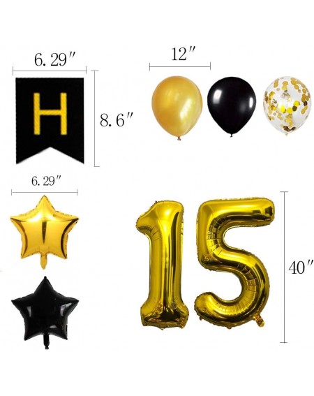Balloons 15th Birthday Party Decorations Kit Happy Birthday Banner with Number 15 Birthday Balloons for Birthday Party Suppli...