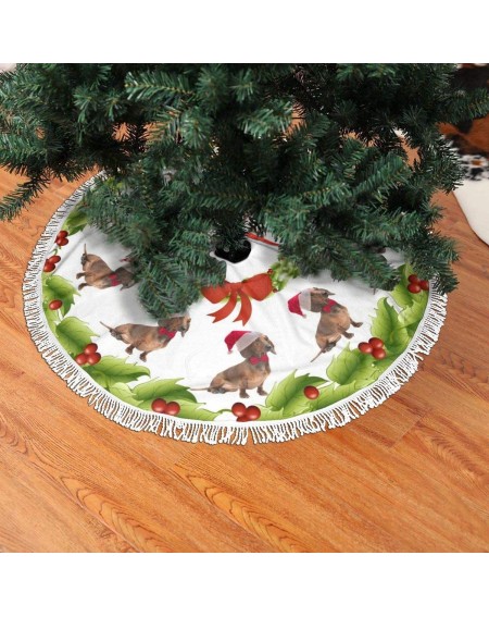 Tree Skirts Santa Dachshund Merry Christmas Tree Skirt Winter Soft Tree Skirts with Tassel Holiday Party Decorations Large Ch...