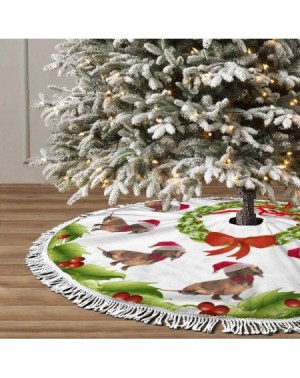 Tree Skirts Santa Dachshund Merry Christmas Tree Skirt Winter Soft Tree Skirts with Tassel Holiday Party Decorations Large Ch...