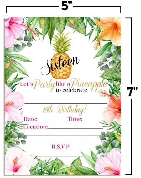 Invitations 16th Birthday Tropical Flowers Pineapple Aloha Luau Party Invitations- 20 5"x7" Fill In Cards with Twenty White E...
