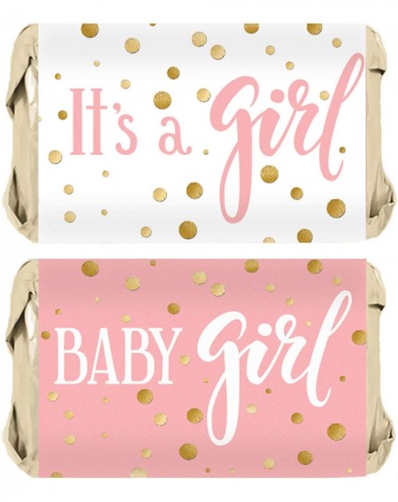 Favors Pink and Gold It's a Girl Baby Shower Mini Candy Bar Wrappers - 45 Stickers - CI180KQRKDA $18.98