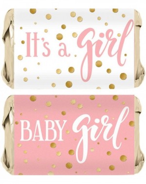 Favors Pink and Gold It's a Girl Baby Shower Mini Candy Bar Wrappers - 45 Stickers - CI180KQRKDA $10.54