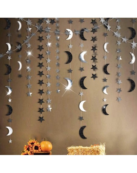 Banners & Garlands Glitter Black Silver Star Moon Garland Kit Halloween Party Decoration Hanging Paper Twinkle Star Birthday ...
