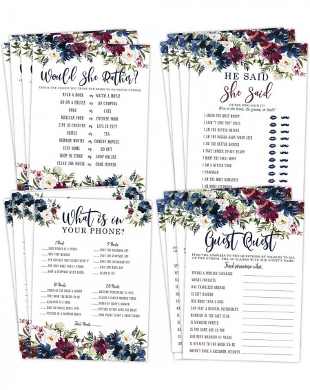 Party Games & Activities Navy and Burgundy Floral Bridal Shower Bachelorette Games- He Said She Said- Find The Guest Quest- W...