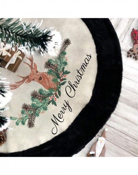 Tree Skirts 2020 Christmas Tree Skirt Decoration 48inch Diameter Deer Burlap Ornament with Faux Fur Double Layers Extra Large...