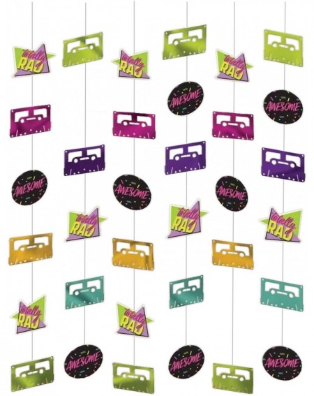 Party Packs Awesome 80's and 90's Party Supplies - Rad Shapes and Cassette Tapes Hanging String Decorations - Rad Shapes and ...