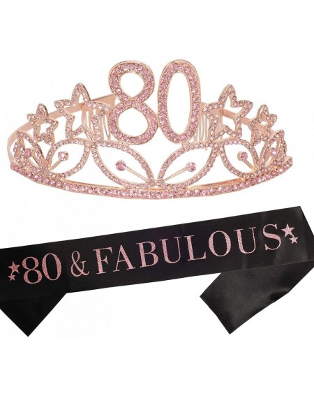 Party Packs 80th Birthday Gifts for Women- 80th Birthday Tiara and Sash- Happy 80th Birthday Party Supplies- 80th Black Glitt...