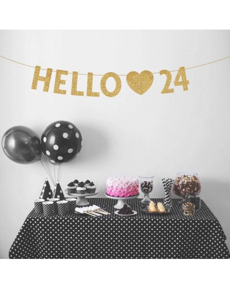 Banners & Garlands Gold Hello 24 Birthday Banner- Gold Glitter Happy 24th Birthday Party Decorations- Supplies - Gold-hello -...
