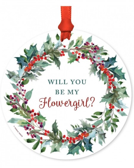 Ornaments Wedding Metal Christmas Ornament- Will You Be My Flowergirl?- Red Holiday Wreath- 1-Pack- Includes Ribbon and Gift ...
