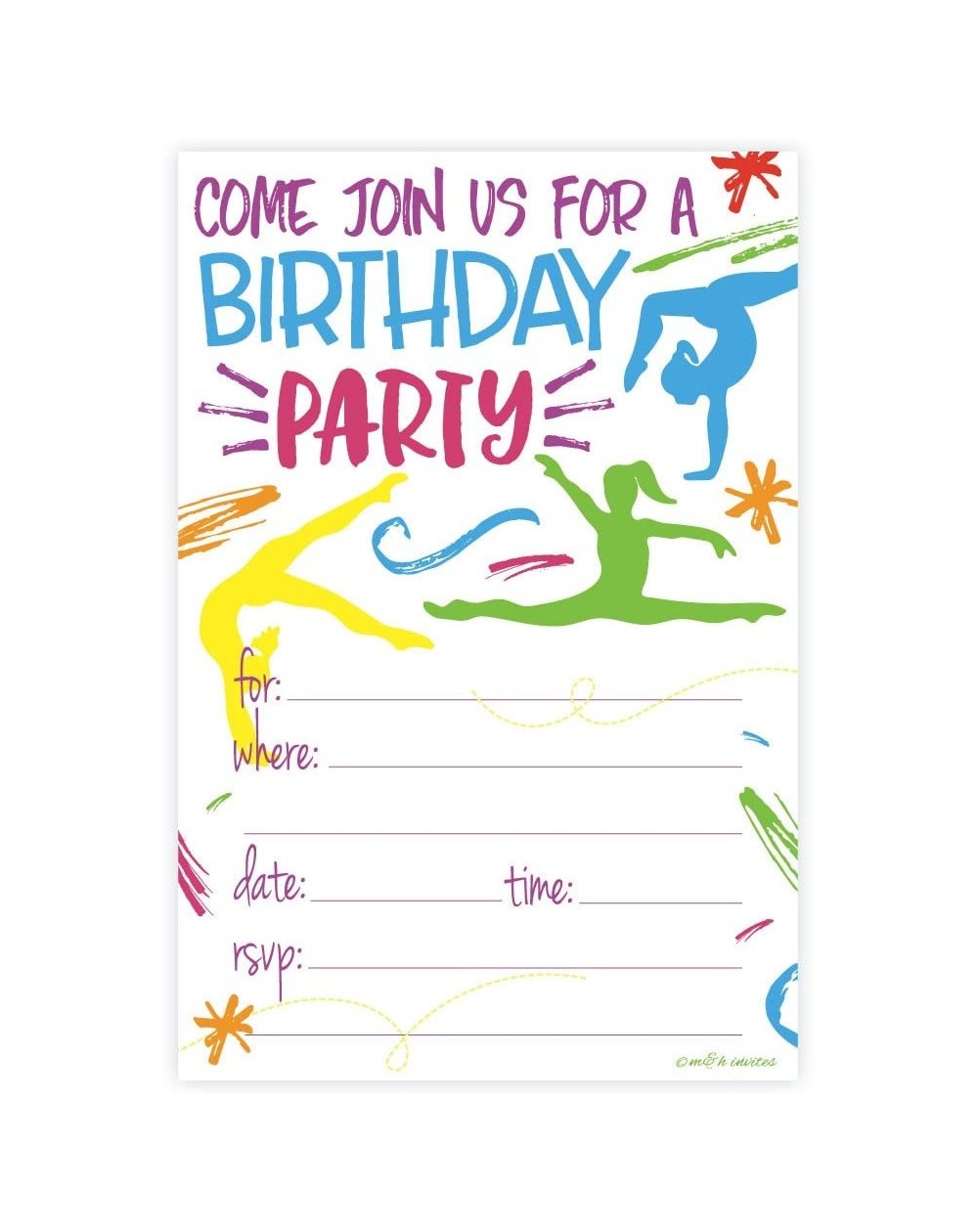 Invitations Gymnastics Birthday Party Invitations - Fill in Style (20 Count) with Envelopes - CX1829Z79ZZ $12.57