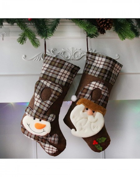 Stockings & Holders 2 pcs Christmas Stockings Kit 3D Santa Snowman Flax Socks Tartan Holders Ornament Gift Bags for Kids Part...