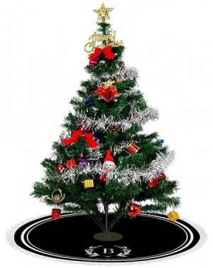 Tree Skirts Black Stripes and Wreath Monogram Christmas Tree Skirt with Fringed Edge-36 in Tree Skirt Floor Matsfor Christmas...