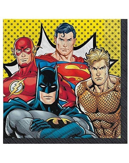 Party Packs Justice League Party Supplies Bundle Includes Super Hero Party Plates and Napkins- Utensils- and Printed Ribbon -...
