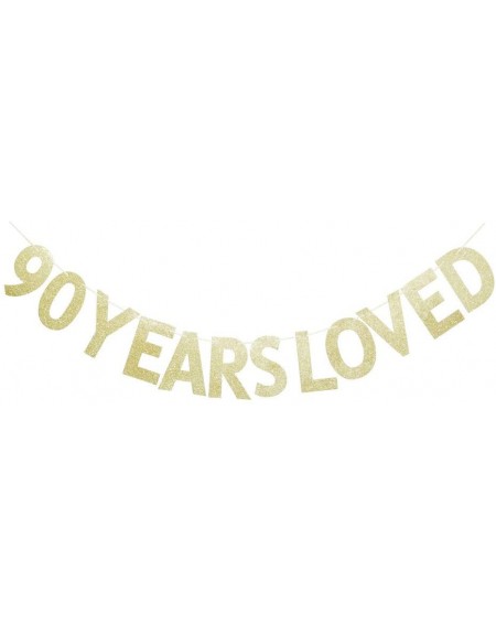 Banners & Garlands 90 Years Loved Gold Glitter Banner for 90th Birthday/Wedding Anniversary Party Sign Photo Props - CI18W57Y...