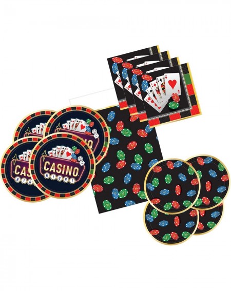 Party Packs Casino Night Party Supplies for 16 Guests - Includes 16 Dinner Plates- 16 Dessert Plates- 16 Dinner Napkins- and ...