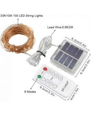 Outdoor String Lights Dual-Color Solar Powered LED String Lights- 33FT 100 LEDs Remote Control Color Changing 8 Modes Copper ...