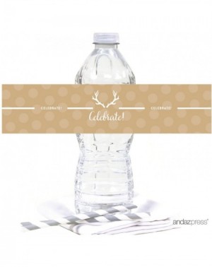 Favors Birthday Water Bottle Labels Stickers- Tan Deer Antlers- 20-Pack- for Decor Decorations Dessert Table Wraps - Tan Deer...