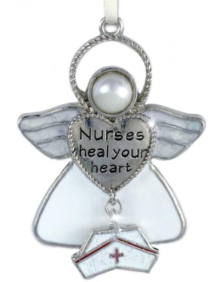 Ornaments Nurse Christmas Ornament with Message Angel with Hat Charm Inscription Nurses Heal Your Heart- Gifts for Nurses - N...