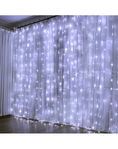 Outdoor String Lights White Curtain Lights- 6.6x10ft 300 LED String Lights USB Powered- 8 Modes Remote- Waterproof- Pasteable...