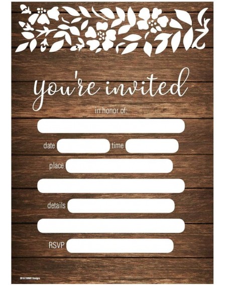 Invitations Wedding Invitations 5x7 50ct You're Invited Rustic Country Wood Floral Lace Fill in Party Invitation Any Bridal S...