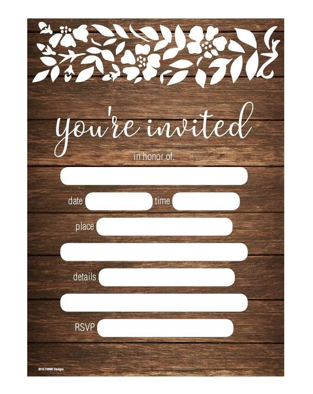 Invitations Wedding Invitations 5x7 50ct You're Invited Rustic Country Wood Floral Lace Fill in Party Invitation Any Bridal S...