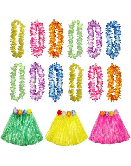 Favors Luau Party Supplies- Tropical Hawaiian Luau Flower Leis with Silk Faux Flowers Hula Grass Skirts Party Favors (15 Coun...