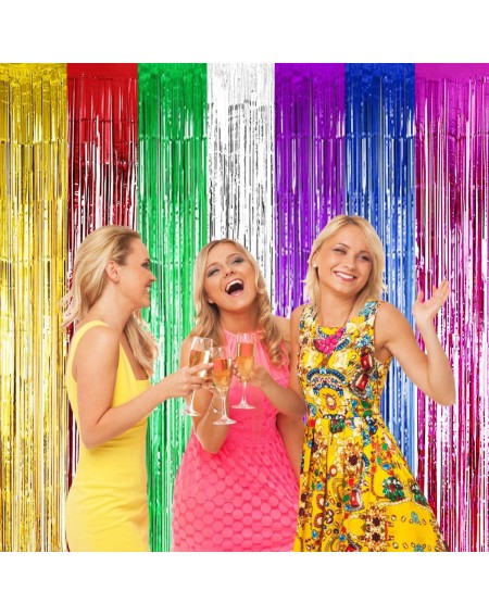 Photobooth Props Rainbow Foil Fringe Curtain- Metallic Photo Booth Backdrop Tinsel Door Curtains for Wedding Birthday Bridal ...