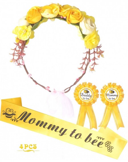 Favors Mommy to Bee Baby Shower Decoration- Mother To Be Flower Crown Set- Mommy to be Sash and Mommy to be Pin- Dad To Be Pi...