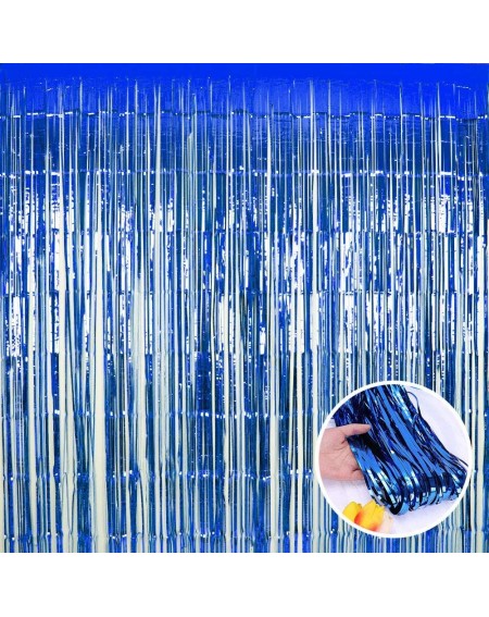 Photobooth Props Blue Foil Fringe Curtains Tinsel Backdrop-Metallic Photo Booth Tinsel Backdrop Door Curtains for Party Decor...
