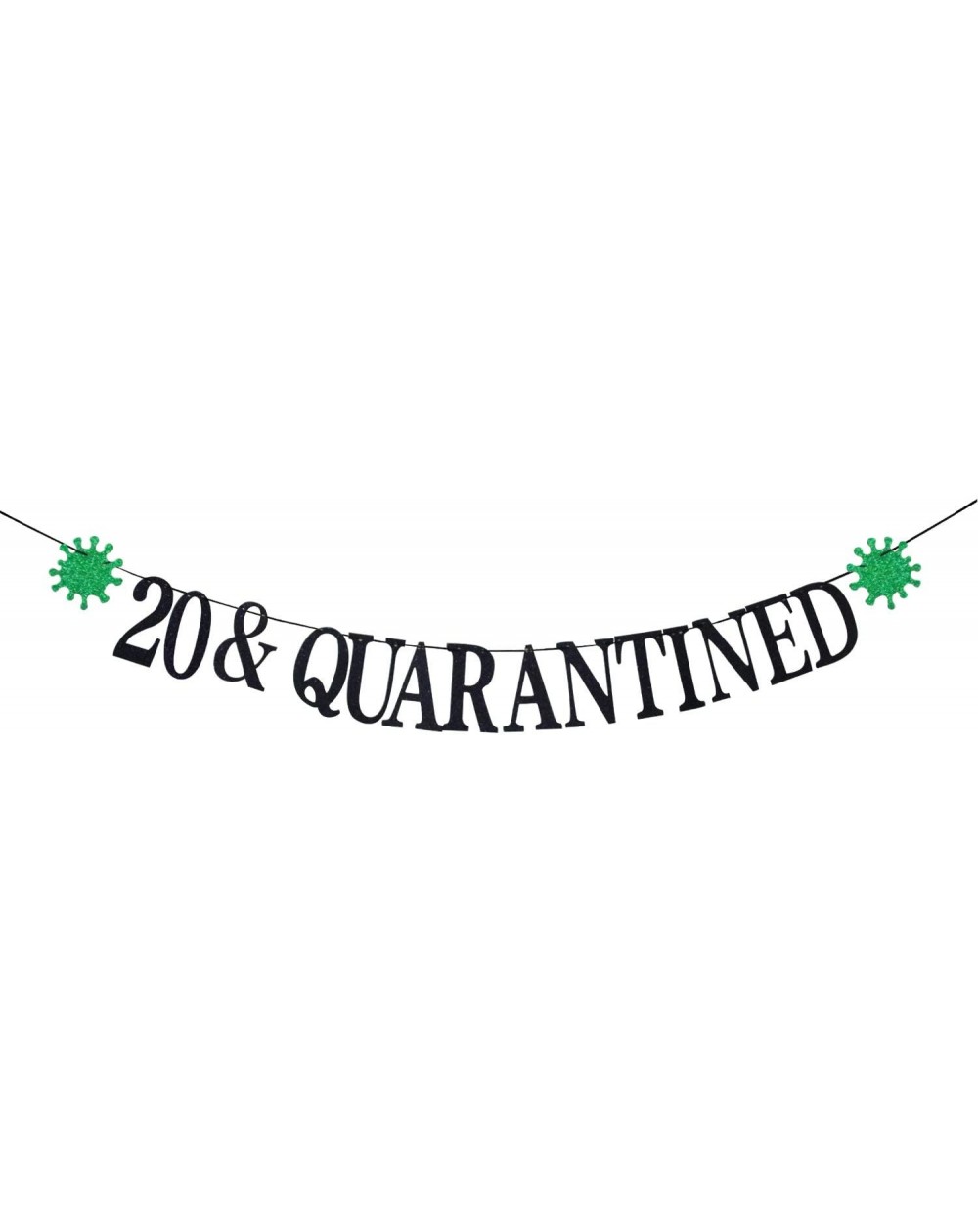 Banners & Garlands Black Glitter 20&Quarantined Banner - Hanging Paper Garlands for Happy 20th Birthday Party Decor/Cheers to...