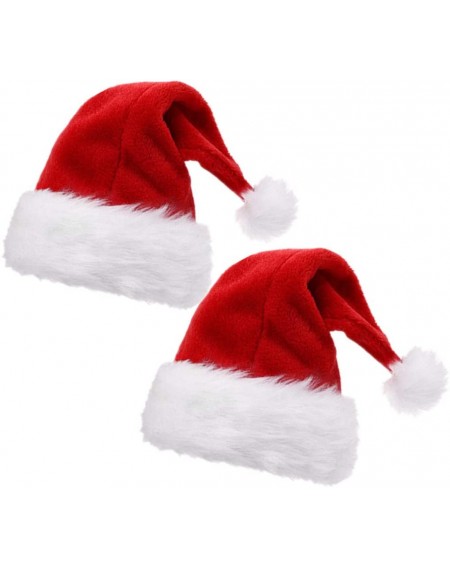 Hats 2pcs Christmas Santa Hat-Double Layer Luxury Plush Christmas Santa Claus Cap Xmas Hat for Adults - Adults - CP1887HS537 ...