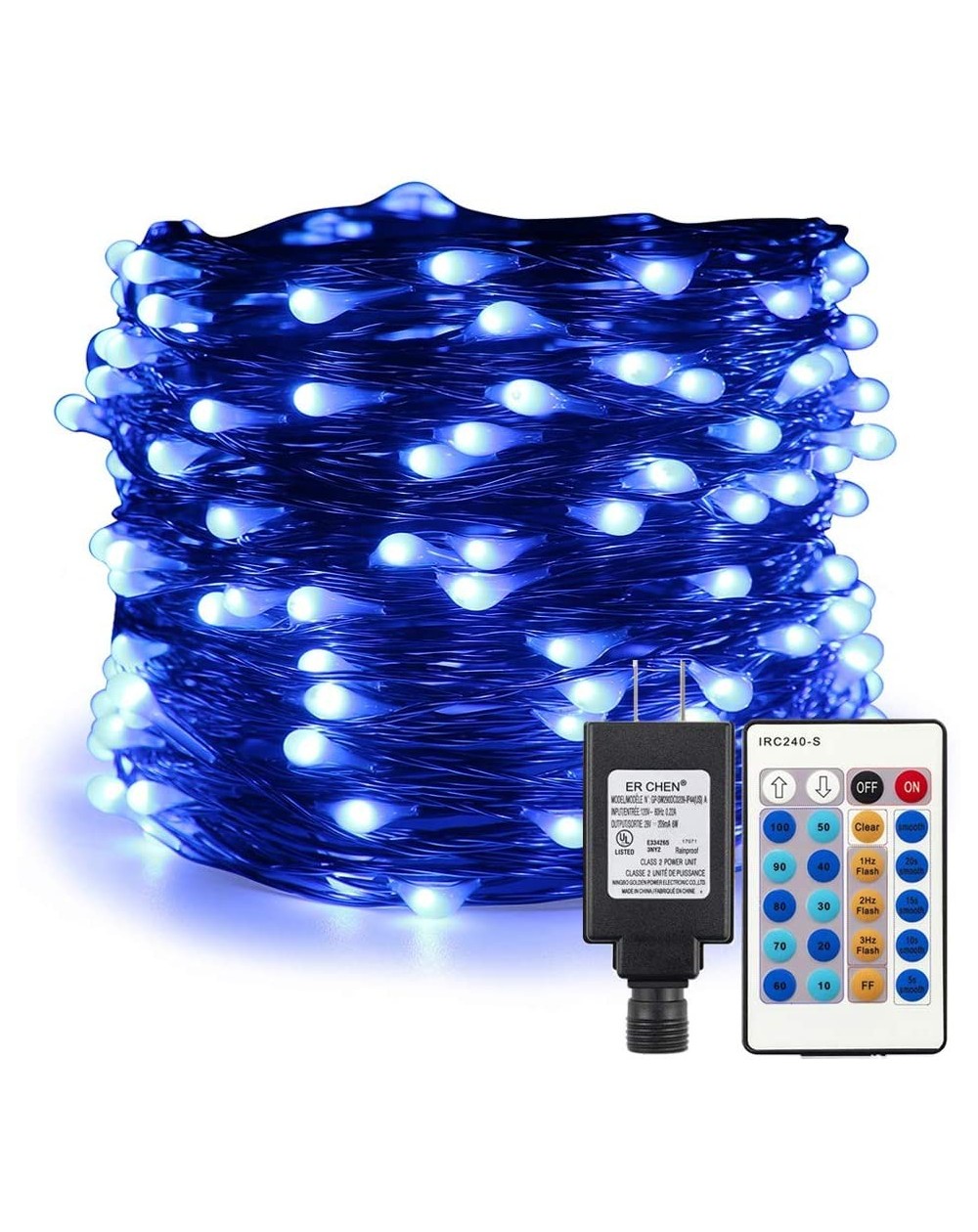 Outdoor String Lights Dimmable LED String Lights Plug in- 99 FT 300 LED Blue Fairy Lights with Remote- Indoor/Outdoor Copper ...