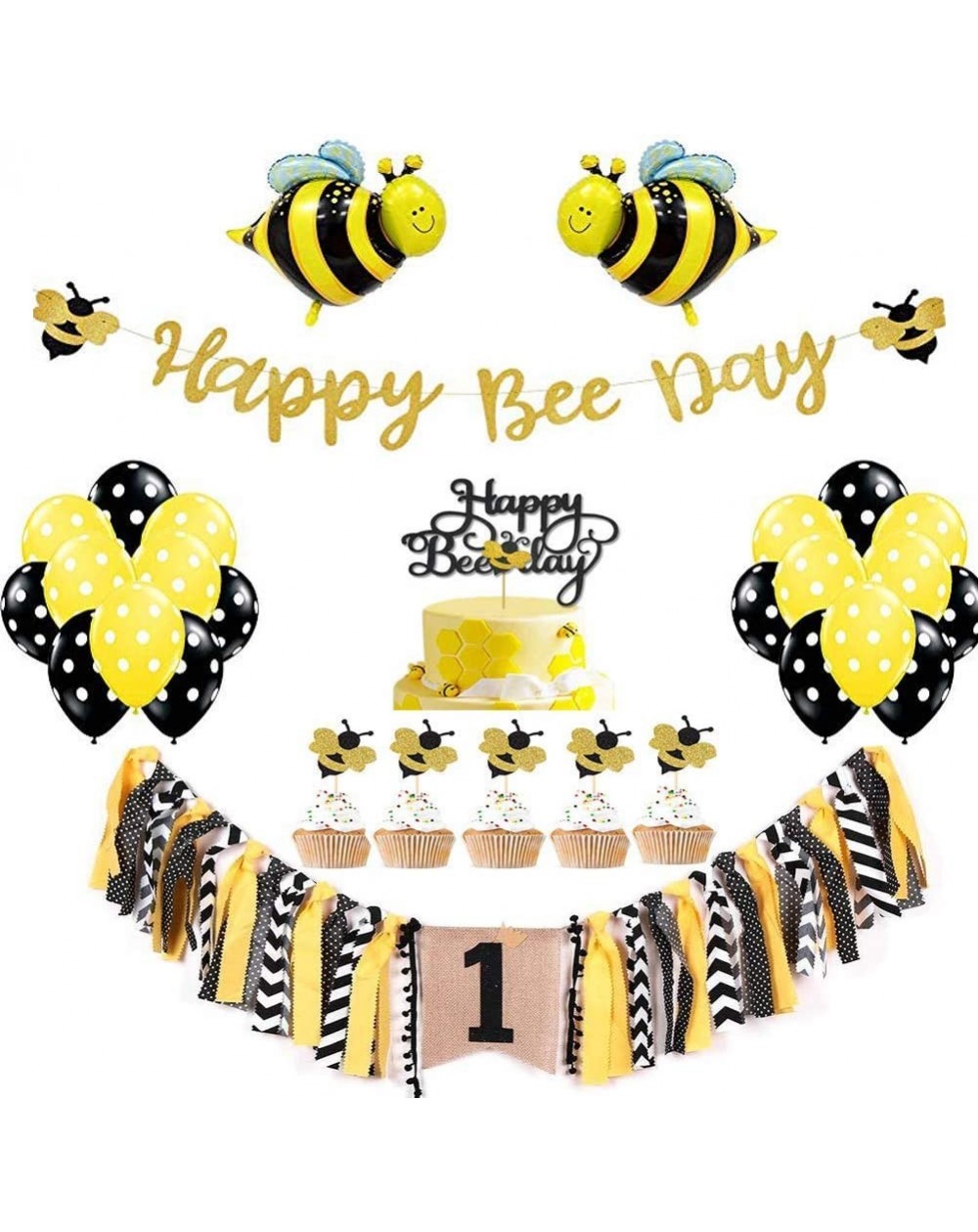 Party Packs Bee First Birthday Party Decorations Set for Baby Showers Bumblebee Themed Party Supplies With Happy Bee Day Bann...