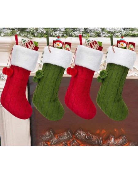 Stockings & Holders 4 Pack Knit Christmas Stocking-15.7 inches Knitted Classic Xmas Cuff Stockings-Rustic Personalized Stocki...