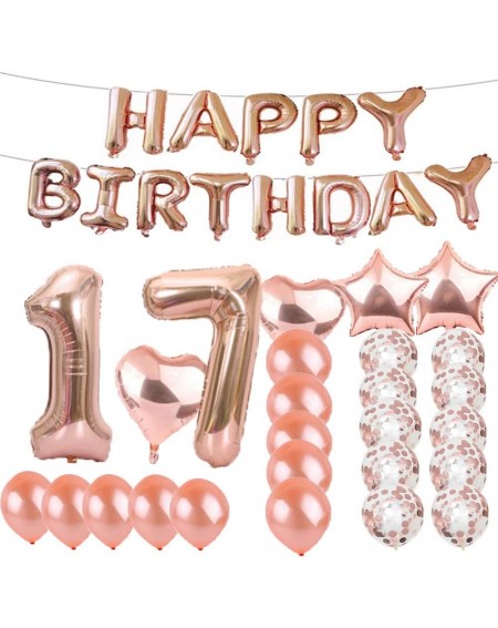 Balloons Sweet 17th Birthday Decorations Party Supplies-Rose Gold Number 17 Balloons-17th Foil Mylar Balloons Latex Balloon D...