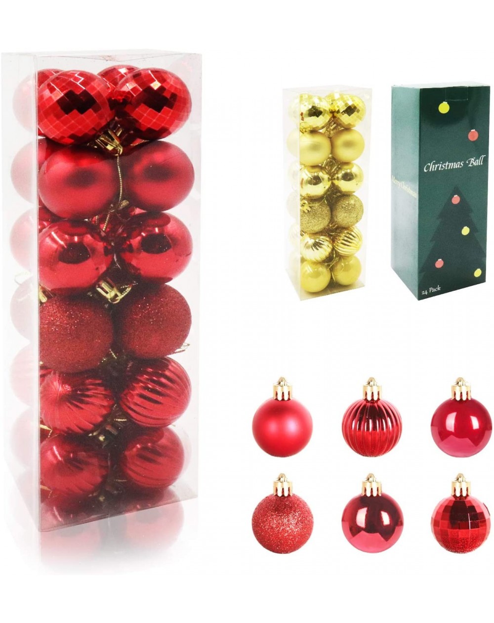 Ornaments 24PCS Christmas Ball Ornaments 1.57"- 6 Types Shatterproof Christmas Tree Decorations Hanging for Holiday Wedding P...