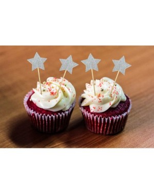 Cake & Cupcake Toppers 50Pcs Star cupcake toppers for All Party Supplies Decoration with Double Sided Glitter Stock (Silver) ...