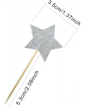 Cake & Cupcake Toppers 50Pcs Star cupcake toppers for All Party Supplies Decoration with Double Sided Glitter Stock (Silver) ...