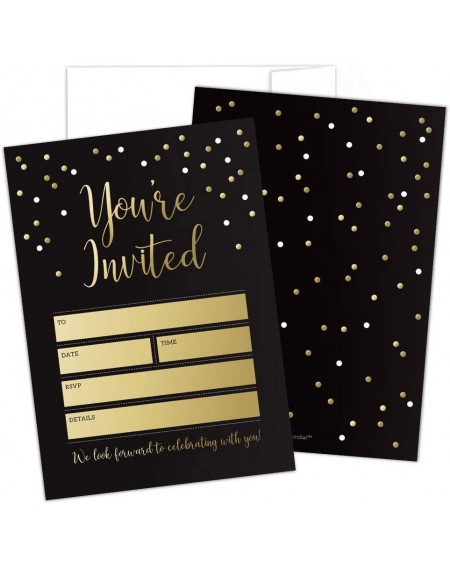 Invitations Black and Gold Party Invitations with Envelopes - Perfect for Anniversary- Birthday- Rehearsal Dinner- Bacheloret...